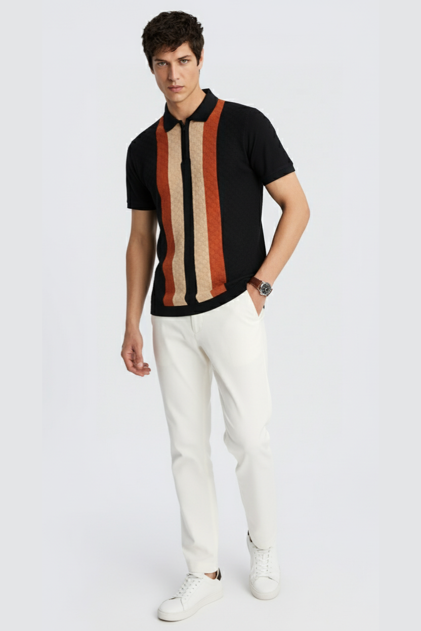 Beige Saffron Texture Stripes Polo