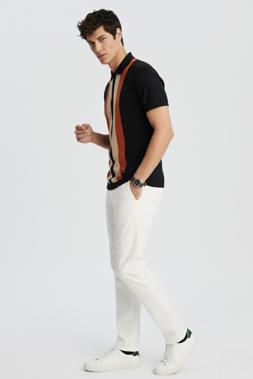 Beige Saffron Texture Stripes Polo