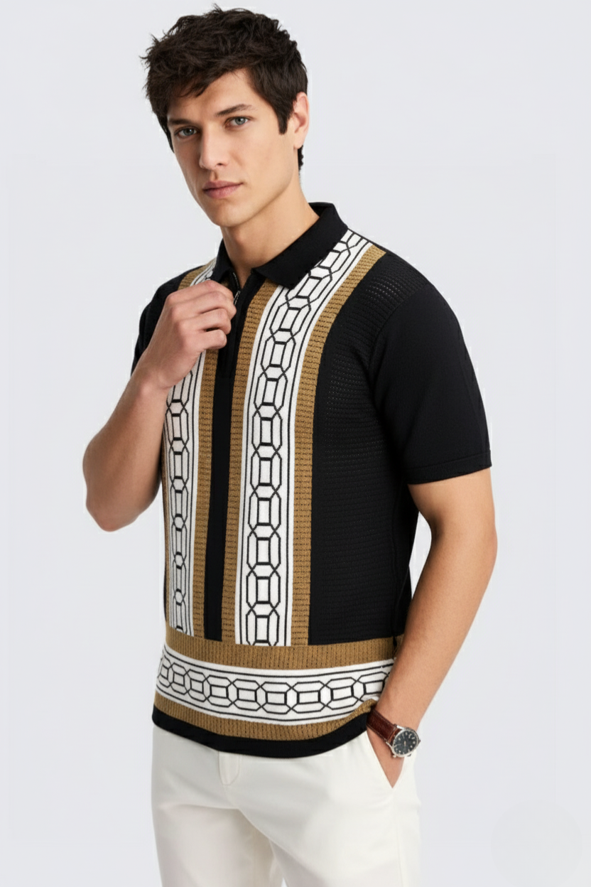 White & Mustard Striped Knitted Shirt for Men | BLAKC