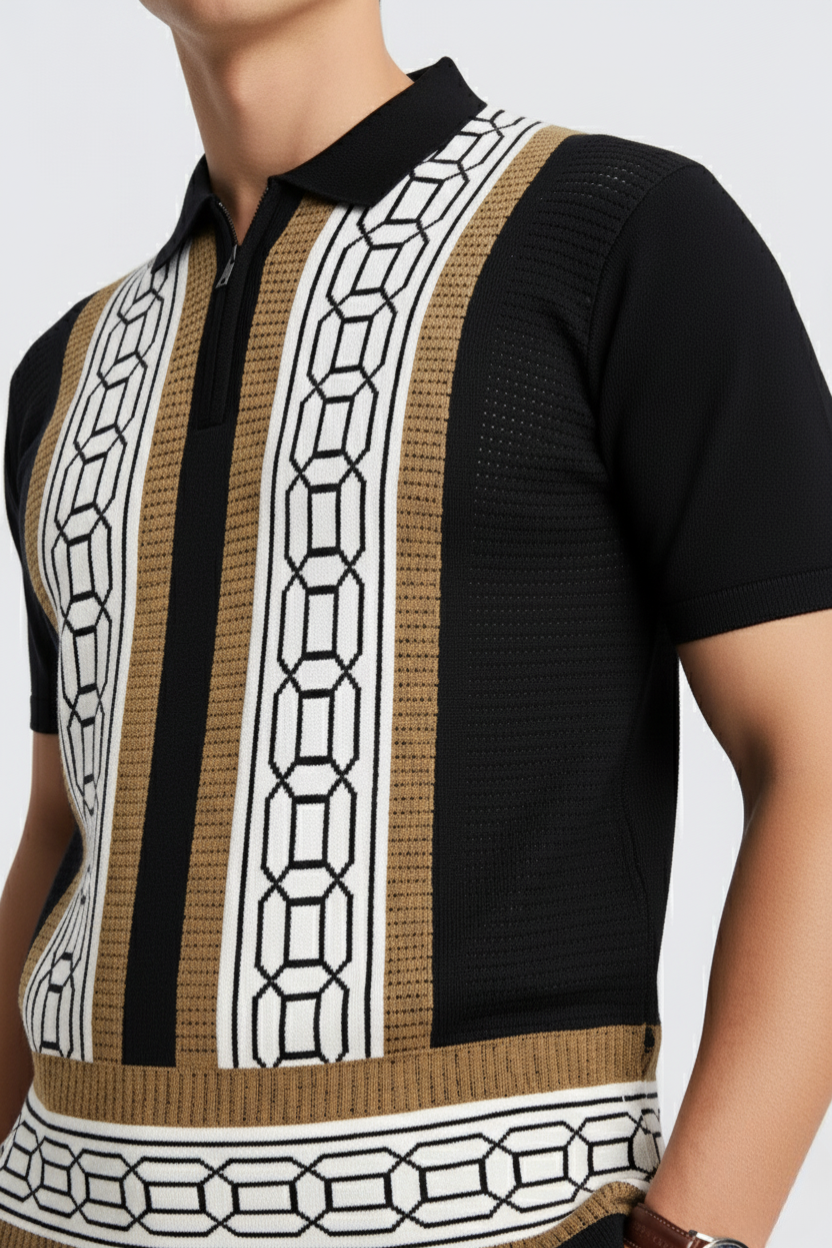 White Mustard Texture Stripes Polo