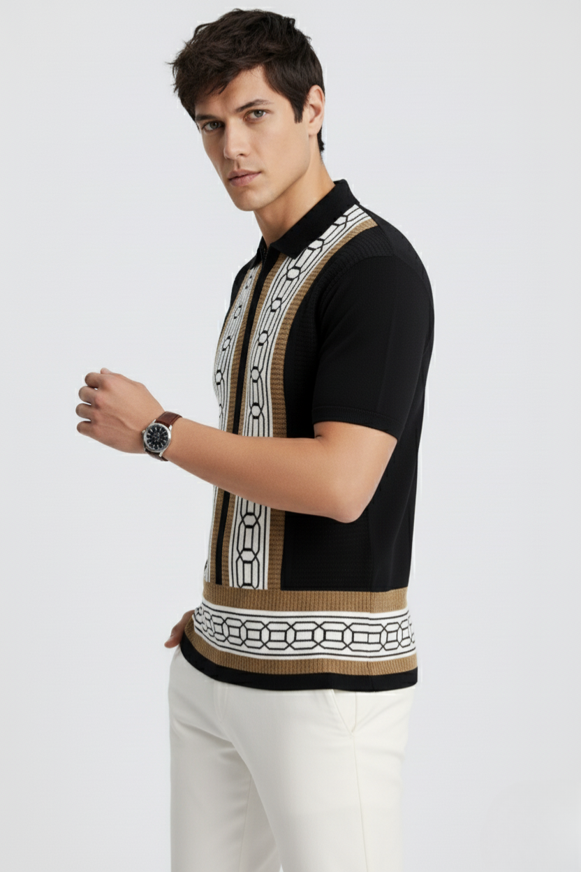 White Mustard Texture Stripes Polo
