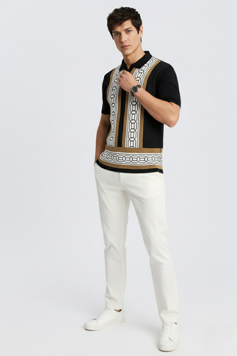 White Mustard Texture Stripes Polo