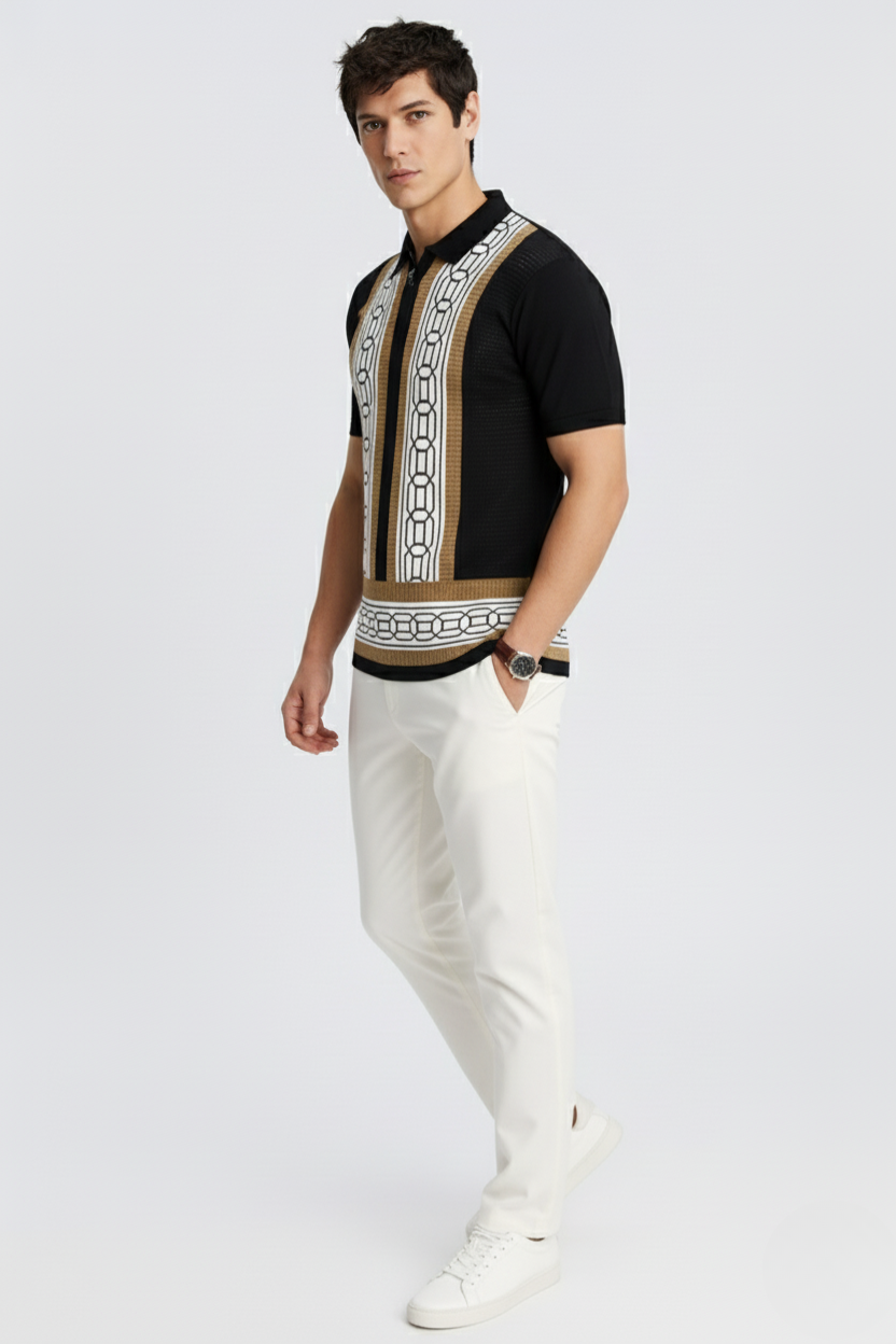 White Mustard Texture Stripes Polo