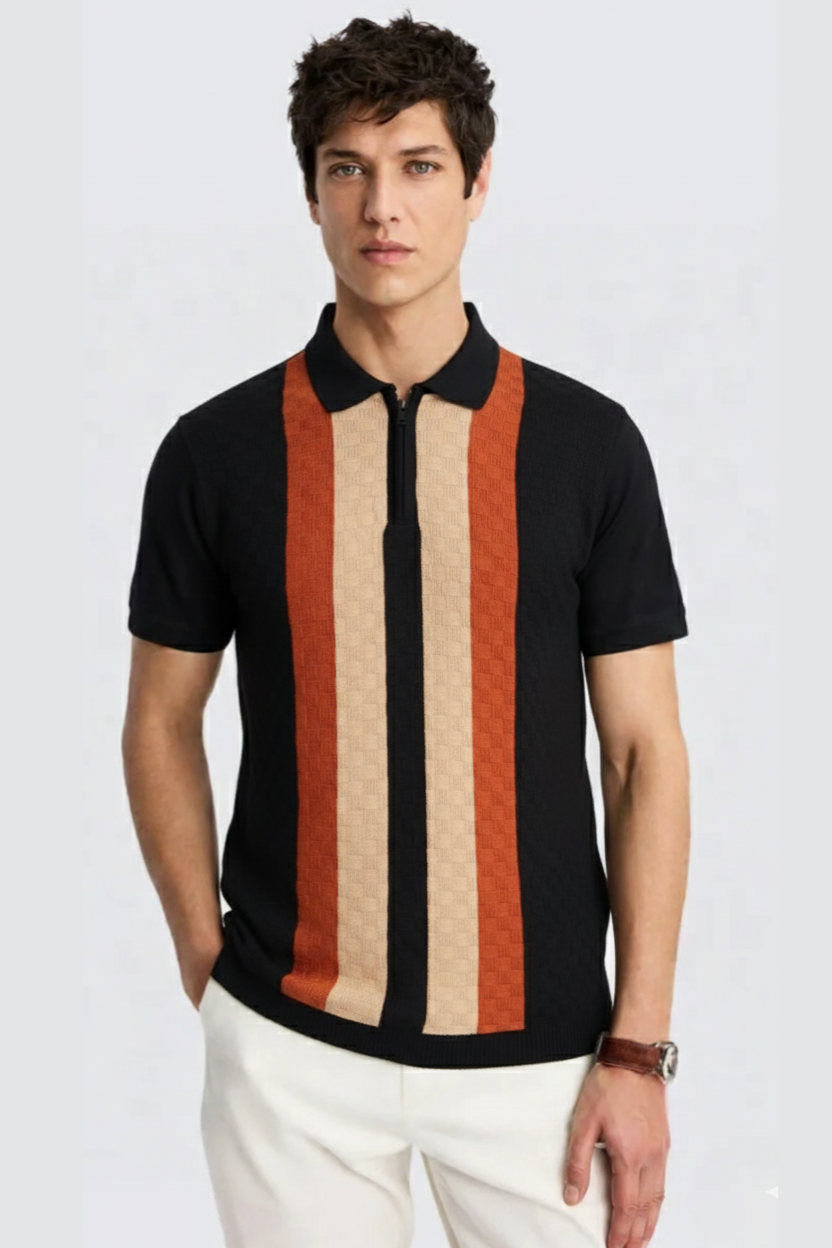Beige Saffron Texture Stripes Polo