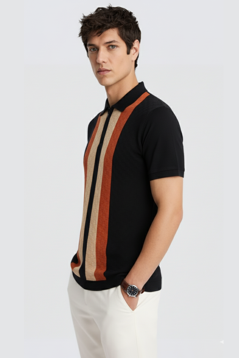 Beige Saffron Texture Stripes Polo