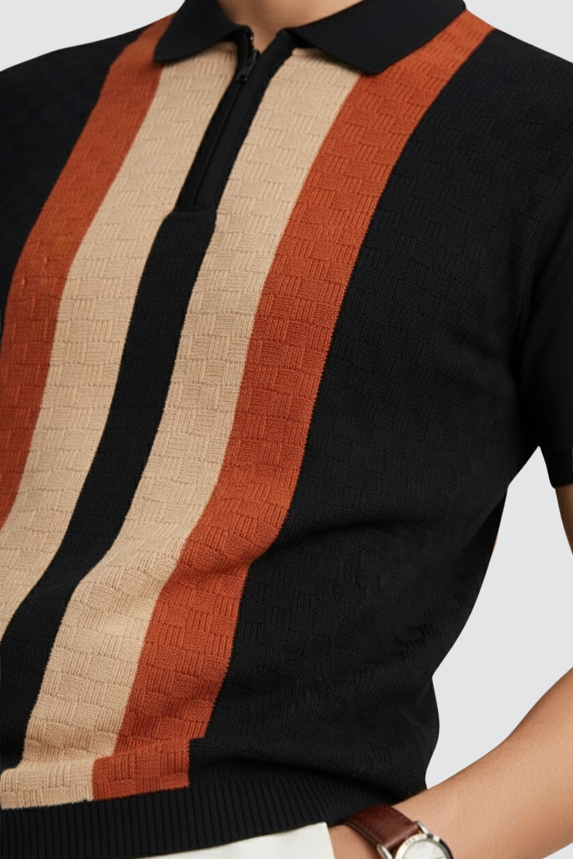 Beige Saffron Texture Stripes Polo