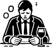 Illustration of a person reading a document with a glass of wine, possibly indicating a relaxed work environment.