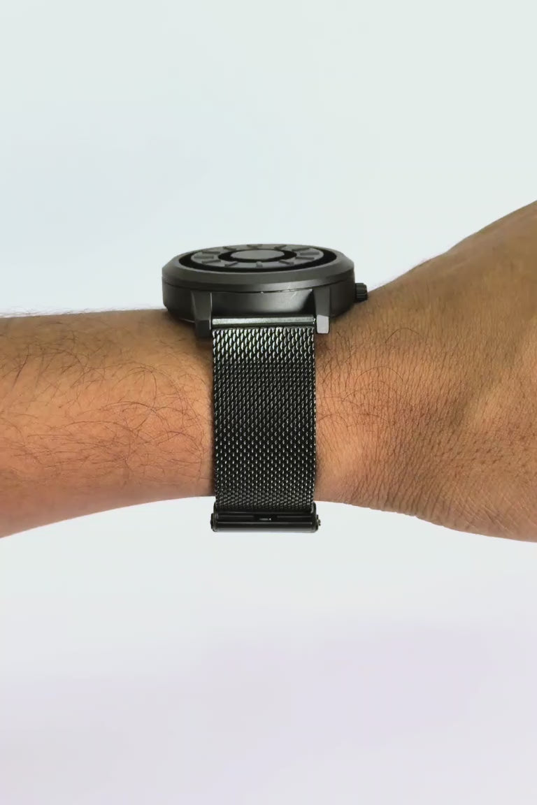 BLAKC unique black watch for men – stainless steel mesh strap